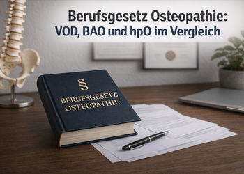 Gesetzesbuch mit Titel Berufsgesetz Osteopathie auf Schreibtisch