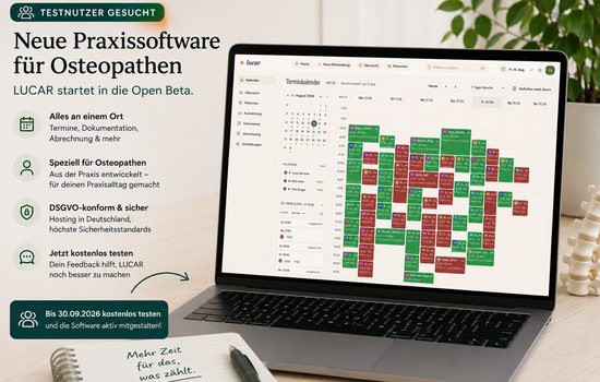 LUCAR Praxissoftware für Osteopathen – Terminkalender in der Open Beta