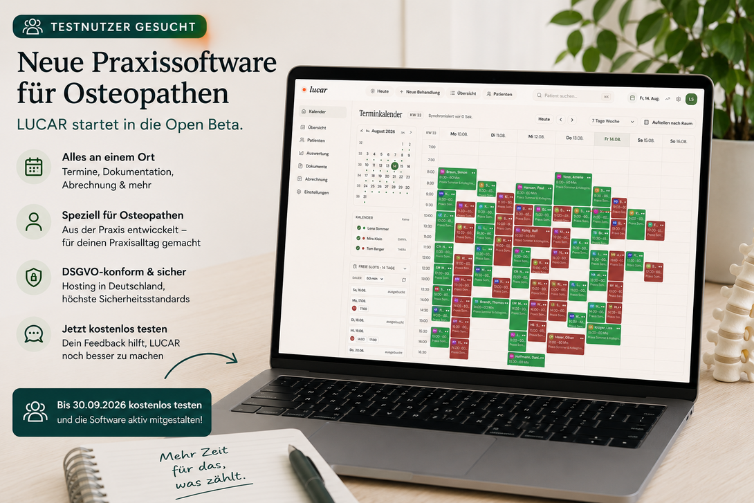 LUCAR Praxissoftware für Osteopathen – Terminkalender in der Open Beta